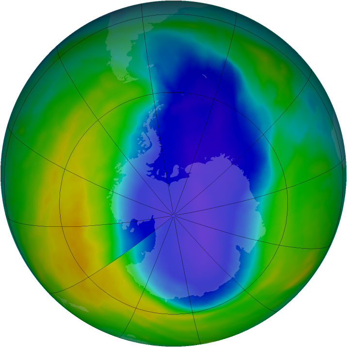 Antarctic ozone map for 30 October 2008